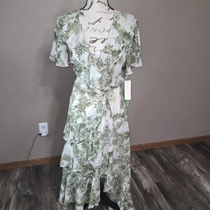 Asymmetrical Green Floral Dress